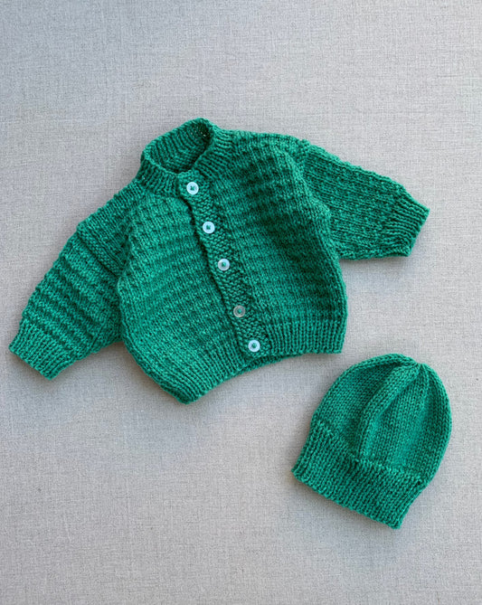 Knitted by Nana Cardigan & Beanie Set