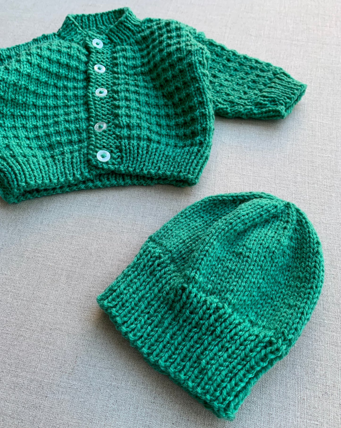 Knitted by Nana Cardigan & Beanie Set