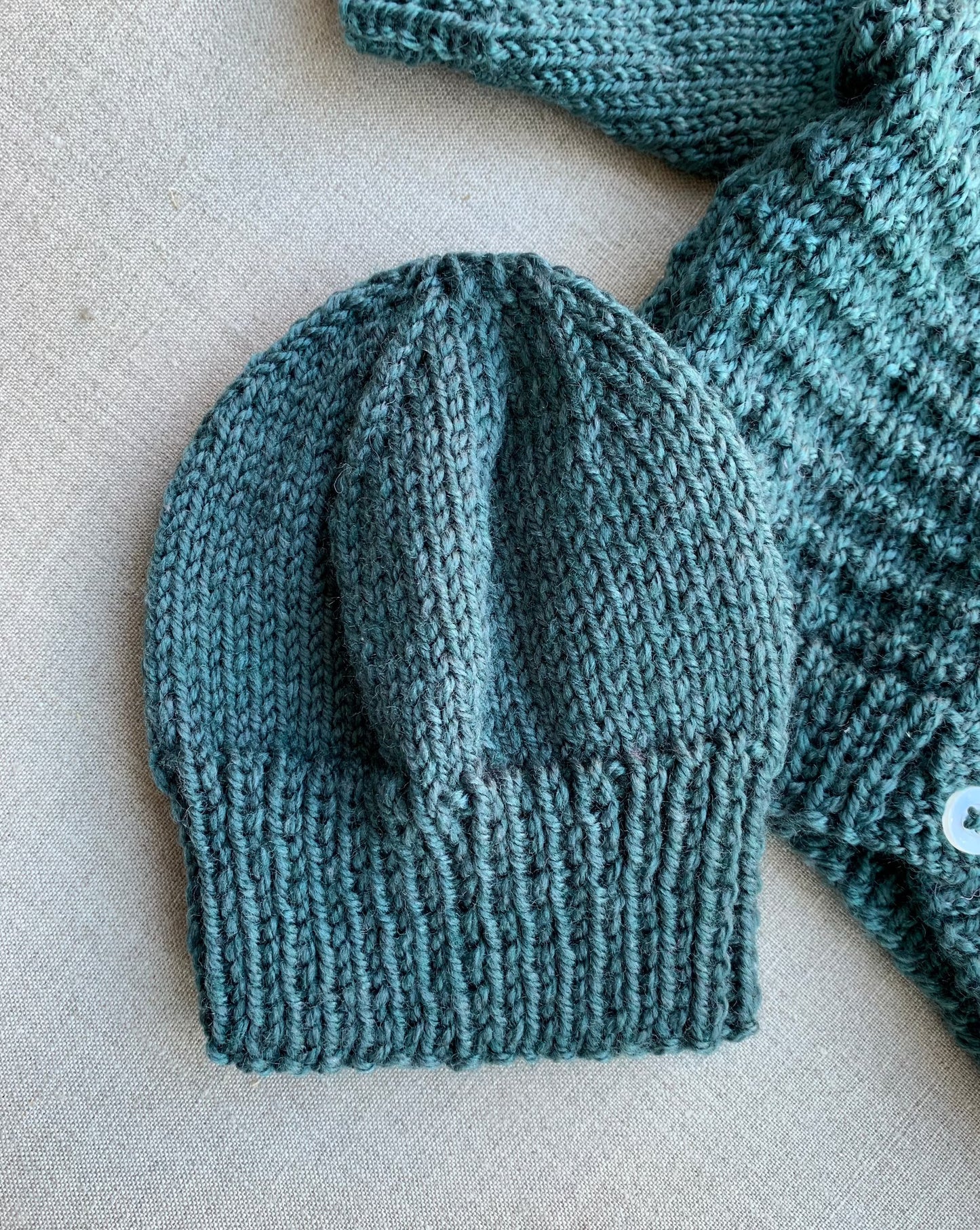 Knitted by Nana Cardigan, Beanie & Booties Set Forest