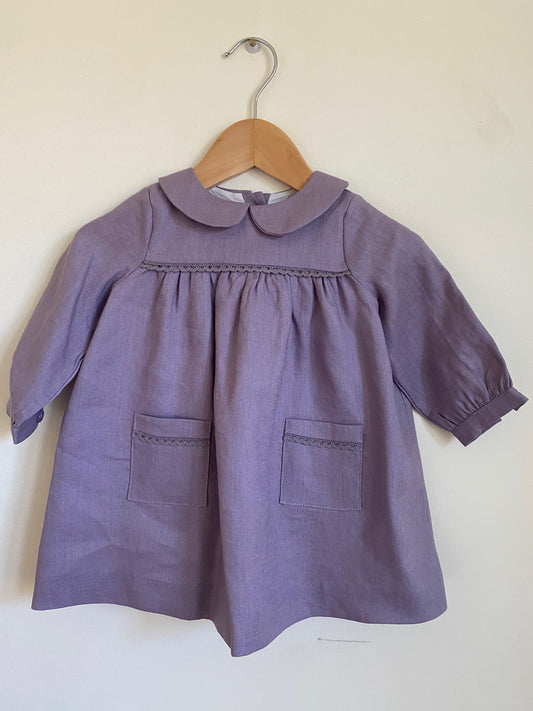 Bella Long Sleeve Dress Lavender Linen