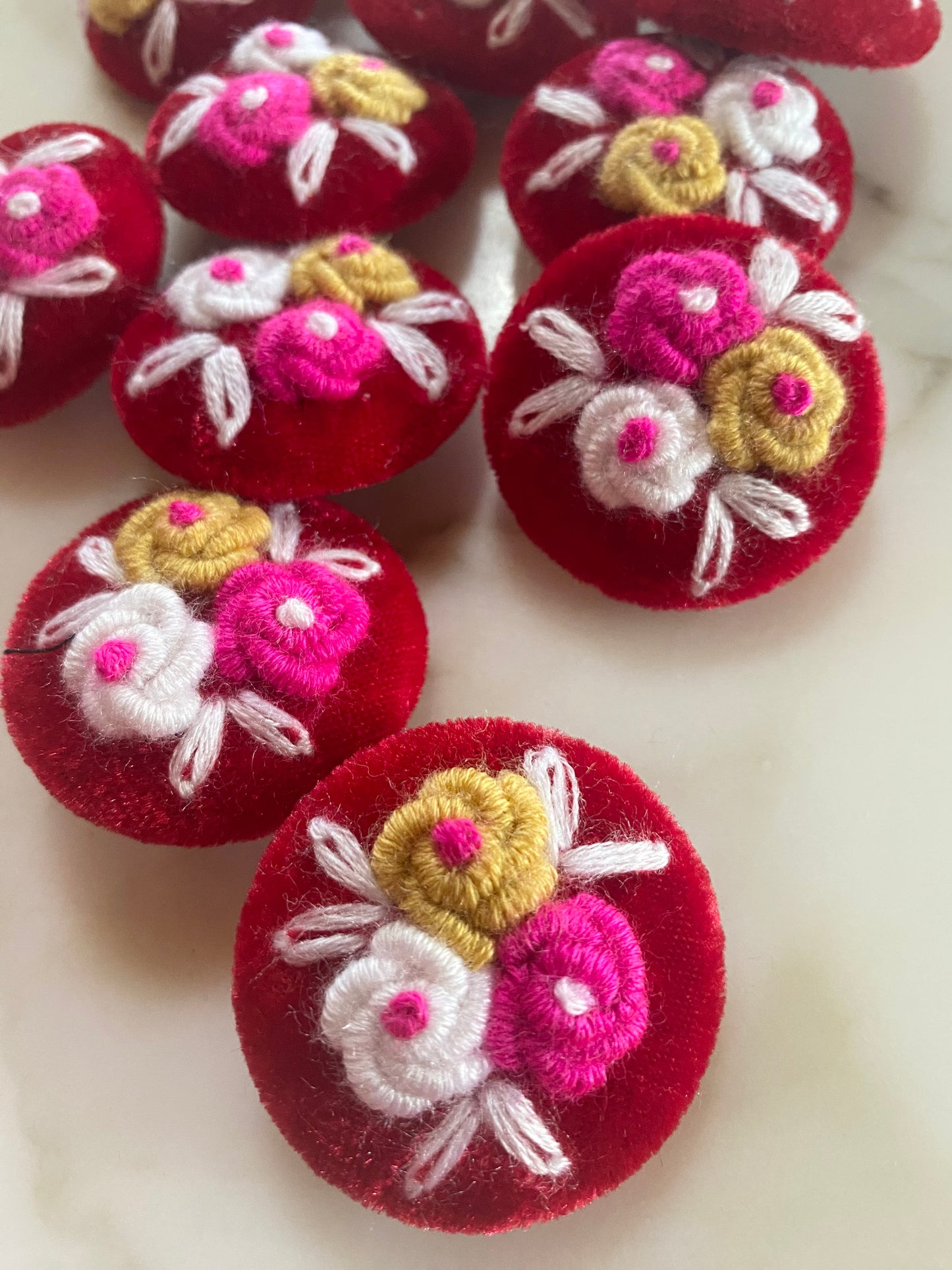 Embroidered Velour Button 4cm diameter