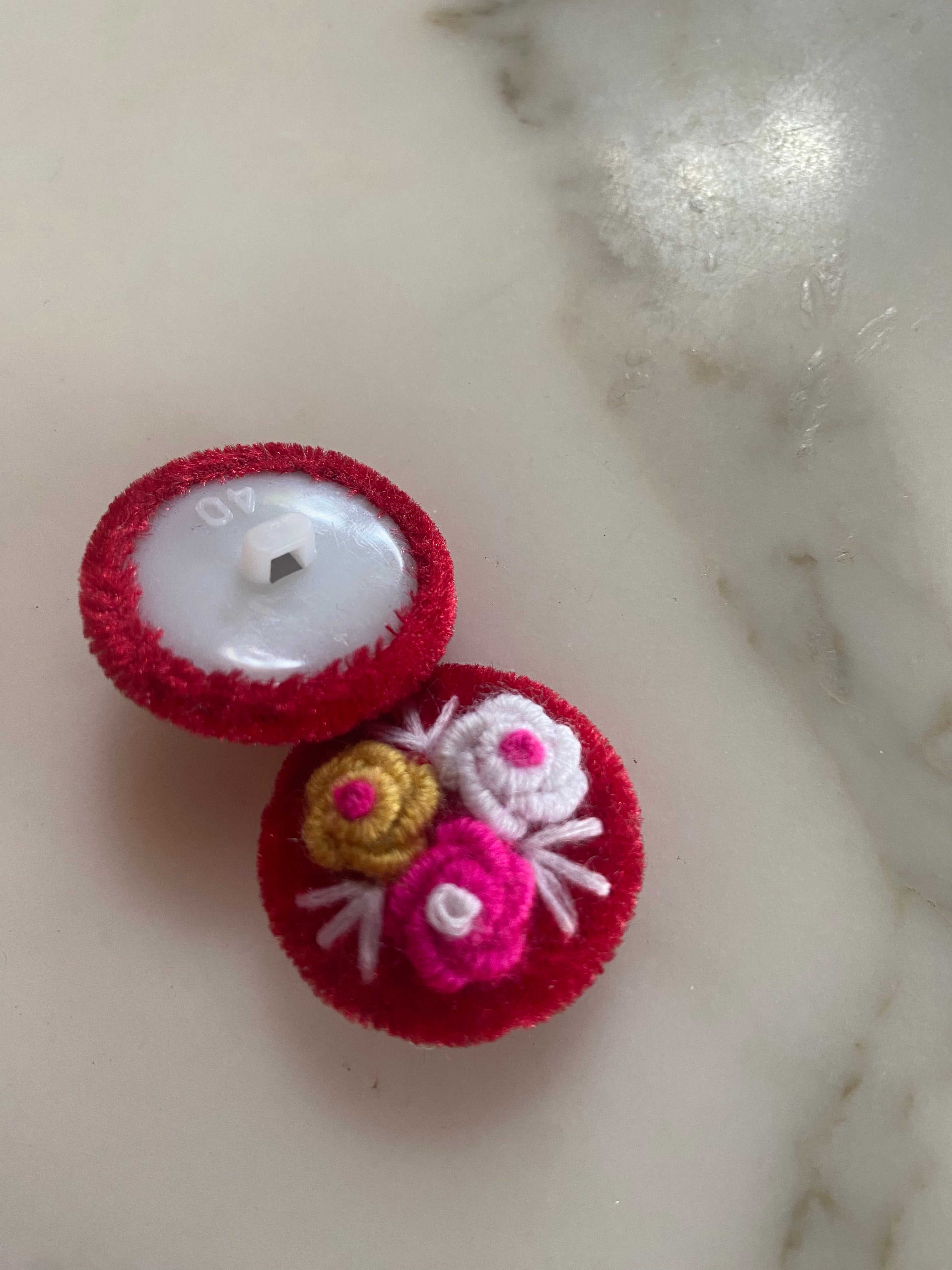 Embroidered Velour Button 2.5diameter