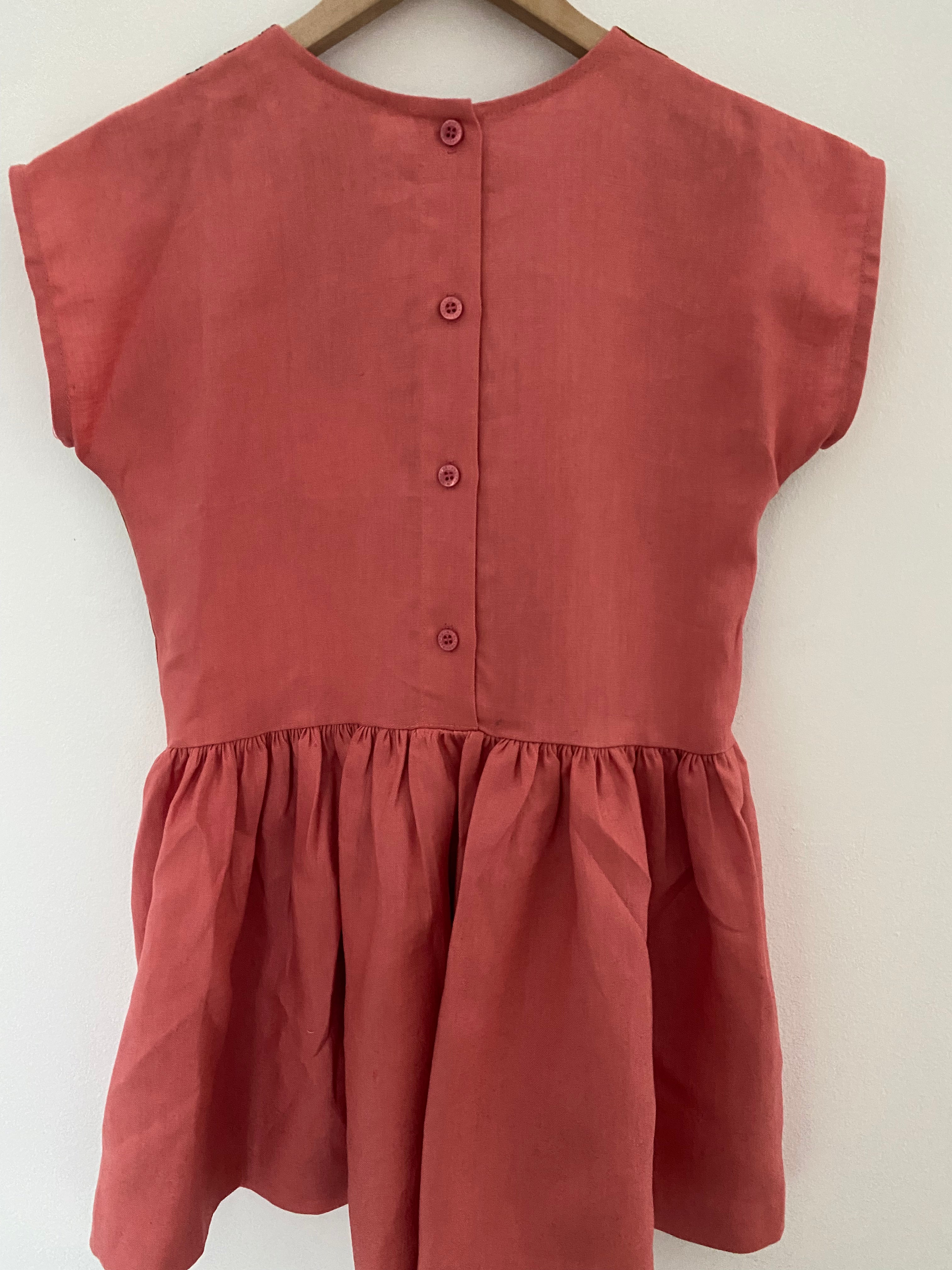 Maggie Patchwork Dress Coral Linen 6y