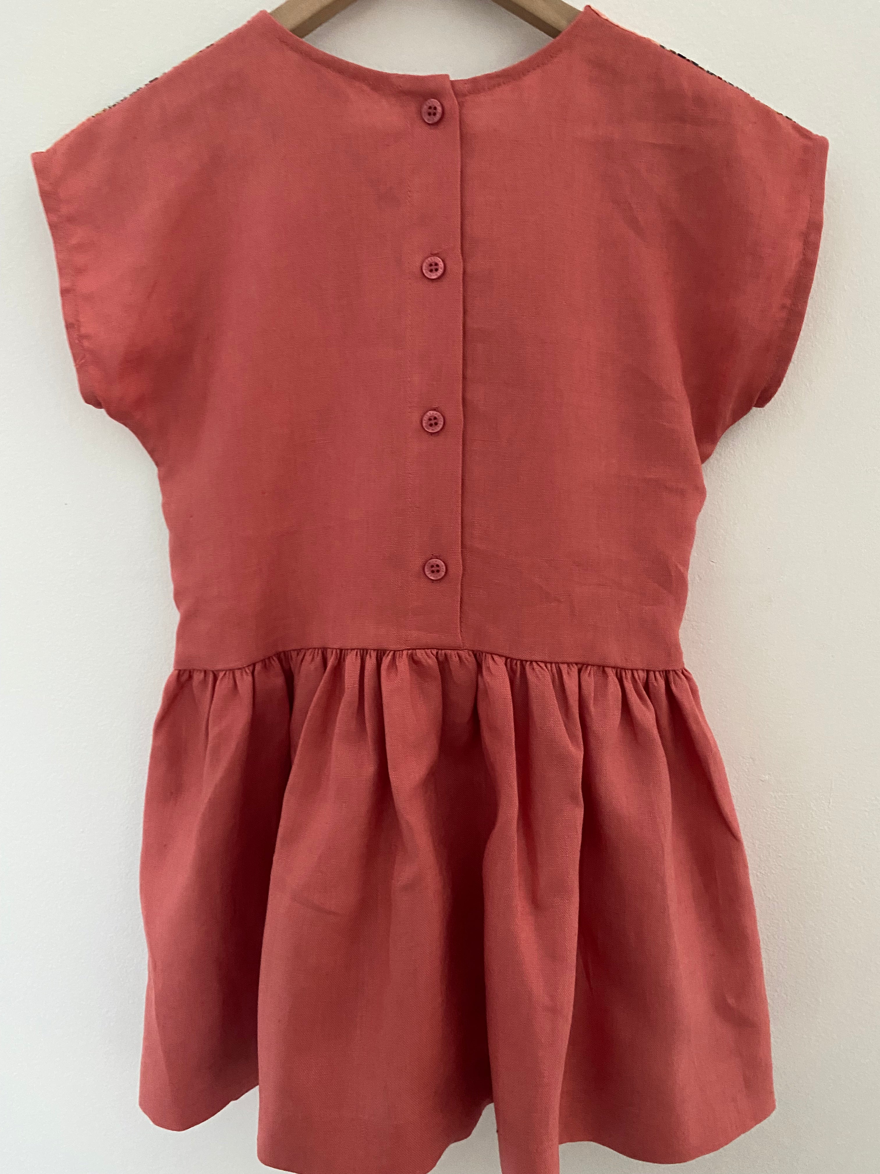 Maggie Patchwork Dress Coral Linen 4y